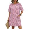image:imageEkouaer Cotton Nightgowns for Women Short Sleeve Sleep Shirts Crew Neck Night Dress Nightshirt with Pockets S2XLPink Flower