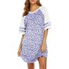 image:imageEkouaer Cotton Nightgowns for Women Short Sleeve Sleep Shirts Crew Neck Night Shirts Soft Color Block Night GownFloral Purple