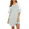 image:imageEkouaer Cotton Nightgowns for Women Short Sleeve Sleep Shirts Crew Neck Night Shirts Soft Color Block Night GownLight Green