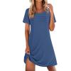 image:imageEkouaer Cotton Nightgowns for Women Short Sleeve Sleep Shirts Pleated Night Shirts Soft Crew Neck Night GownNavy
