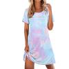 image:imageEkouaer Cotton Nightgowns for Women Short Sleeve Sleep Shirts Pleated Night Shirts Soft Crew Neck Night GownPurple Tie Dye