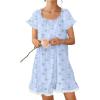 image:imageEkouaer Cotton Nightgowns for Women Vintage Victorian Night Gowns Short Sleeve Sleep Shirts Lace Sleep Dress Soft SleepwearFloral Blue