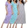 image:imageEkouaer Long Nightgowns for Women 3 Pack Night Gown Short Sleeve House Dress V Neck Lounge Dress Plus Size Sleep ShirtsGrey CoffeePurple StarBlue Butterfly