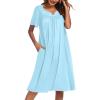 image:imageEkouaer Moo Moos for Women House Dress With Pockets Cotton Nightgowns Short Sleeve Night gowns Embroidered Mumu DressLight Blue