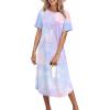 image:imageEkouaer Nightgowns for Women Bamboo Viscose House Dress Long Night Gowns Short Sleeve Sleepdress Soft Sleepwear S4XLBlue  Purple Tie Dye