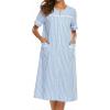 image:imageEkouaer Nightgowns for Women House Dress with Pockets Short Sleeve Duster Moo Moos Button Down House Coat SleepwearBlue Stripes
