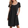 image:imageEkouaer Nightgowns for Women Short Sleeve Moo Moos Ladies House Dress with Pockets Pleated Sleepshirts Soft SleepwearBlack