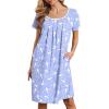 image:imageEkouaer Nightgowns for Women Short Sleeve Moo Moos Ladies House Dress with Pockets Pleated Sleepshirts Soft SleepwearBlue  White Birds