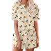 image:imageEkouaer Pajamas Set for Women Short Sleeve Lounge Set 2 Piece Loungewear PJs Soft Cute Lightweight SleepwearBeige Butterfly