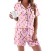 image:imageEkouaer Pajamas Set for Women Short Sleeve Sleepwear Button Down Pjs Soft 2 Piece Lounge Sets XSXXXLPink With Boot Print