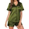 image:imageEkouaer Pajamas for Women Set Silk Satin Pjs Button Down Sleepwear Summer Loungewear Top and Shorts Lounge Set SXXLArmy Green