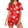 image:imageEkouaer Pajamas for Women Set Silk Satin Pjs Button Down Sleepwear Summer Loungewear Top and Shorts Lounge Set SXXLChristmas Snow