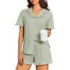 image:imageEkouaer Pajamas for Women Sets Cute Pjs Button Down 2 Piece Short Sleeve Ruffle Lounge Set SleepwearAqua Green