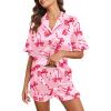 image:imageEkouaer Satin Pajama Set for Women Button Down Silk 2 Piece Pj Sets Ruffle Short Sleeve SleepwearBow