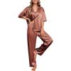 image:imageEkouaer Silk Satin Pajamas Set Women Short Sleeve Pj Sets Button Down Sleepwear 2 Piece Soft Loungewear SXXLCaramel