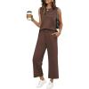 image:imageEkouaer Two Piece Sets for Women Summer Vacation Fashion Outfits Sleeveless Top Wide Leg Pants 2026 Lounge Sets S2XlBrown