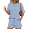 image:imageEkouaer Women 2 Piece Lounge Set 2026 Summer Cruise Outfits Ribbed Loose Short Sleeve Matching Sets with pocketBaby Blue