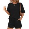 image:imageEkouaer Women 2 Piece Lounge Set 2026 Summer Cruise Outfits Ribbed Loose Short Sleeve Matching Sets with pocketBlack