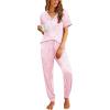 image:imageEkouaer Women Pajama Set Short Sleeve Button Down Pjs Soft Comfy Sleepwear Nightwear with Jogger PantsPink Stripe Bow