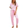 image:imageEkouaer Women Pajama Set Short Sleeve Button Down Pjs Soft Comfy Sleepwear Nightwear with Jogger PantsPink Stripe Heart