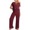 image:imageEkouaer Women Soft Pant Sets Short Sleeve Top and Long Pants Pjs 2 Piece Lightweight Pajama Sets with PocketsWine Red