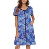 image:imageEkouaer Women Zipper Front House Coat Short Sleeves Robe Zip Up Bathrobes Short Nightgown with Pockets S3XLBlue Paisley