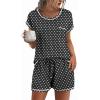 image:imageEkouaer Womens Pajama Sets 2 Piece Soft Short Sleeve Top and Shorts Sleepwear Round Neck Pjs Lounge Set with PocketsBlack Dots