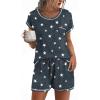 image:imageEkouaer Womens Pajama Sets 2 Piece Soft Short Sleeve Top and Shorts Sleepwear Round Neck Pjs Lounge Set with PocketsDeep Grey Stars