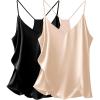 image:imageEkouaer Womens Satin Cami Tops 2 Pack V Neck Silk Camisole Tank Top Spaghetti Strap Racerback Camis Blouse ShirtBlackChampagne