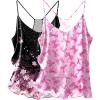 image:imageEkouaer Womens Satin Cami Tops 2 Pack V Neck Silk Camisole Tank Top Spaghetti Strap Racerback Camis Blouse ShirtPink BowPink Floral Black