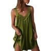 image:imageEkouaer Womens Satin Silk Nightgown V Neck Sexy Nightdress Tank Sleeveless Sleepshirt Lace Sleep Dress Nightwear SXXXLArmy Green