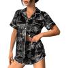 image:imageEkouaer Womens Silk Satin Pajama Set Print Short Sleeve Sleepwear Button Down Pjs Shorts Set LoungewearBlack Leopard