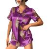 image:imageEkouaer Womens Silk Satin Pajama Set Print Short Sleeve Sleepwear Button Down Pjs Shorts Set LoungewearPurplered Leopard