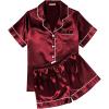 image:imageEkouaer Womens Silk Satin Pajama Sets Soft Short Sleeve Button Down Sleepwear Top and Shorts 2 Piece Pjs Lounge SetWine Red