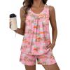 image:imageEkouaer Womens Sleeveless Pajama Sets Summer Tank Tops Pjs 2 Piece Lounge Set Comfy Shorts Sleepwear with PocketsCoconut WavesPink