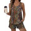 image:imageEkouaer Womens Sleeveless Pajama Sets Summer Tank Tops Pjs 2 Piece Lounge Set Comfy Shorts Sleepwear with PocketsEthnic StyleYellowRed