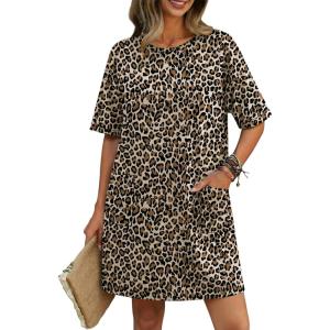 image:imageEkouaer Cotton Nightgowns for Women Short Sleeve Sleep Shirts Crew Neck Night Dress Nightshirt with Pockets S2XLLeopard Print