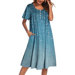 image:imageEkouaer House Dress for Women with Pockets Short Sleeve Moo Moos Plus Size Nightgowns Floral Print Mumu DressesFloral Blue Green