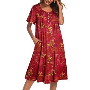 image:imageEkouaer House Dress for Women with Pockets Short Sleeve Moo Moos Plus Size Nightgowns Floral Print Mumu DressesFloral Dark Red