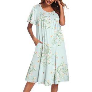 image:imageEkouaer House Dress for Women with Pockets Short Sleeve Moo Moos Plus Size Nightgowns Floral Print Mumu DressesFloral Light Green
