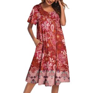 image:imageEkouaer House Dress for Women with Pockets Short Sleeve Moo Moos Plus Size Nightgowns Floral Print Mumu DressesFloral Red