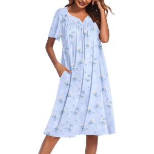 image:imageEkouaer Moo Moos for Women House Dress With Pockets Cotton Nightgowns Short Sleeve Night gowns Embroidered Mumu DressBlue Floral