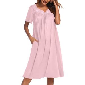 image:imageEkouaer Moo Moos for Women House Dress With Pockets Cotton Nightgowns Short Sleeve Night gowns Embroidered Mumu DressDeep Pink
