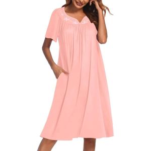 image:imageEkouaer Moo Moos for Women House Dress With Pockets Cotton Nightgowns Short Sleeve Night gowns Embroidered Mumu DressLight Pink