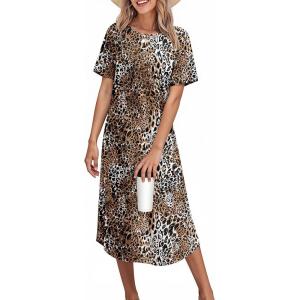 image:imageEkouaer Nightgowns for Women Bamboo Viscose House Dress Long Night Gowns Short Sleeve Sleepdress Soft Sleepwear S4XLBrown Leopard
