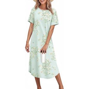 image:imageEkouaer Nightgowns for Women Bamboo Viscose House Dress Long Night Gowns Short Sleeve Sleepdress Soft Sleepwear S4XLCyan White Florals