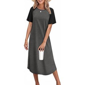 image:imageEkouaer Nightgowns for Women Bamboo Viscose House Dress Long Night Gowns Short Sleeve Sleepdress Soft Sleepwear S4XLDark Grey