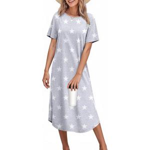image:imageEkouaer Nightgowns for Women Bamboo Viscose House Dress Long Night Gowns Short Sleeve Sleepdress Soft Sleepwear S4XLLight Grey Stars