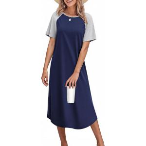 image:imageEkouaer Nightgowns for Women Bamboo Viscose House Dress Long Night Gowns Short Sleeve Sleepdress Soft Sleepwear S4XLNavy Blue