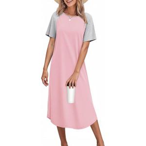 image:imageEkouaer Nightgowns for Women Bamboo Viscose House Dress Long Night Gowns Short Sleeve Sleepdress Soft Sleepwear S4XLPink